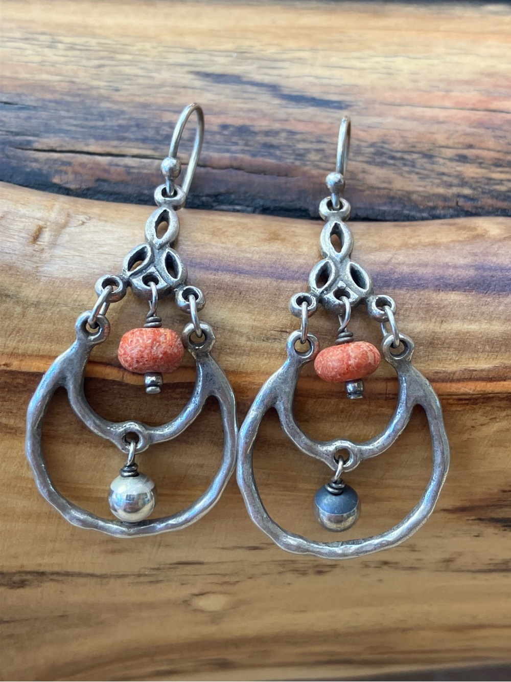 Silpada Sterling Silver Earrings 925 Orange Sponge Coral Boho Dangle